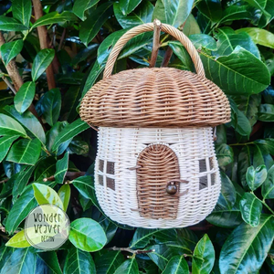 Rattan/Wicker Mushroom House Bag with Handle | Handmade | Hand-dyed