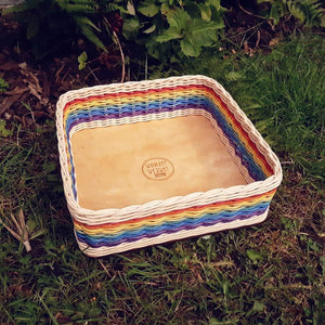 Rainbow Flat Basket Hand-woven from Rattan | Hand-dyed | Natural Craft