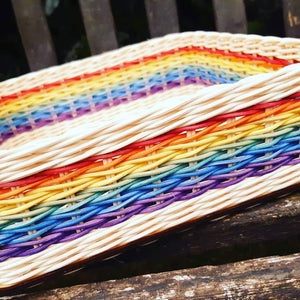 Rainbow Flat Basket Hand-woven from Rattan | Hand-dyed | Natural Craft