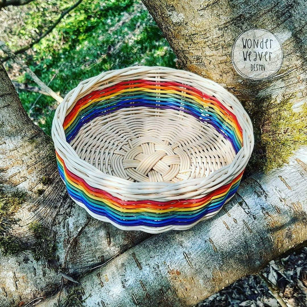 Rainbow Flat Basket Hand-woven from Rattan| Hand-dyed | Natural Craft