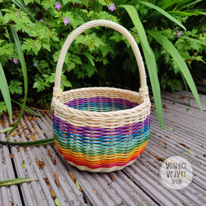 Rainbow Rattan/Wicker Basket with Handle | Small | Hand-woven from Rattan/Centre Cane | Hand-dyed | Natural | Sustainable