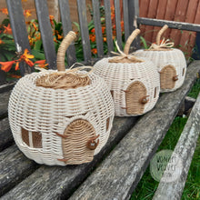 Load image into Gallery viewer, Rattan/Wicker Pumpkin House | Fairy House | Pumpkin | Handmade | Hand-dyed | Limited Edition for Halloween