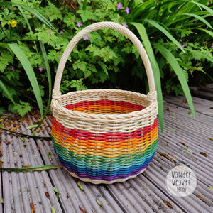 Rainbow Rattan/Wicker Basket with Handle | Large | Hand-woven from Rattan/Centre Cane | Hand-dyed | Natural | Sustainable