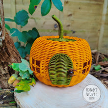 Load image into Gallery viewer, Rattan/Wicker Pumpkin House | Fairy House | Orange Pumpkin | Handmade | Hand-dyed | Limited Edition for Halloween