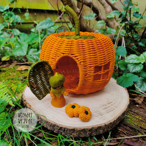 Rattan/Wicker Pumpkin House | Fairy House | Orange Pumpkin | Handmade | Hand-dyed | Limited Edition for Halloween