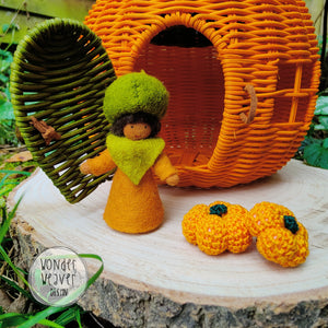 Rattan/Wicker Pumpkin House | Fairy House | Orange Pumpkin | Handmade | Hand-dyed | Limited Edition for Halloween