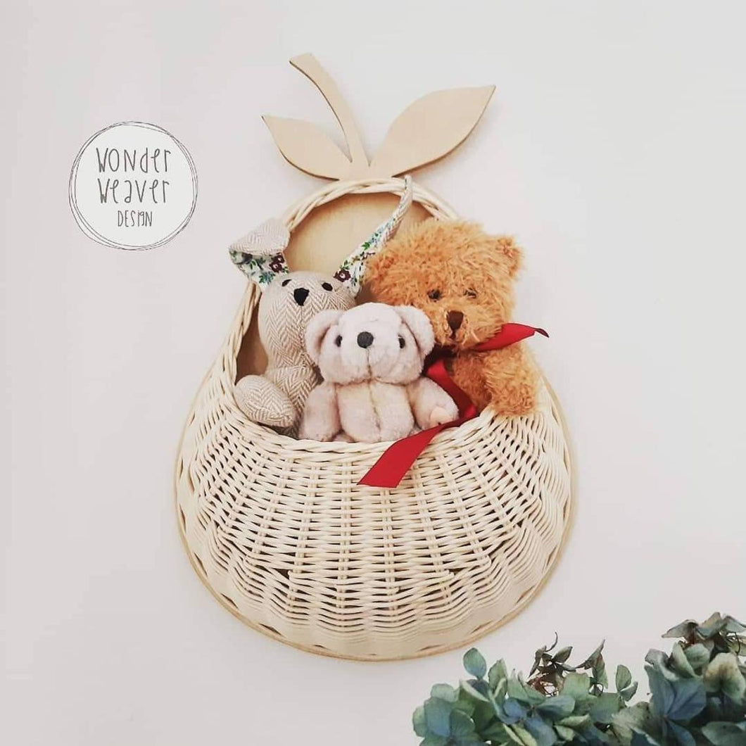 Pear-shaped Rattan Wall Basket | Toy Storage | Handwoven