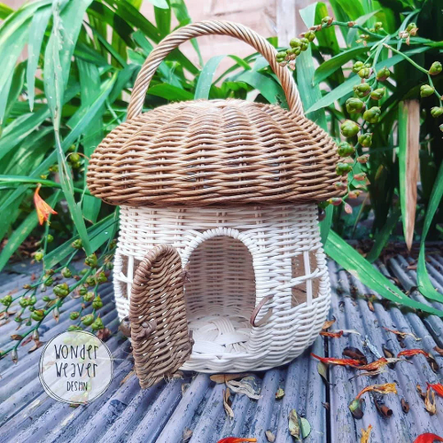 Rattan/Wicker Mushroom House Bag with Handle | Handmade | Hand-dyed